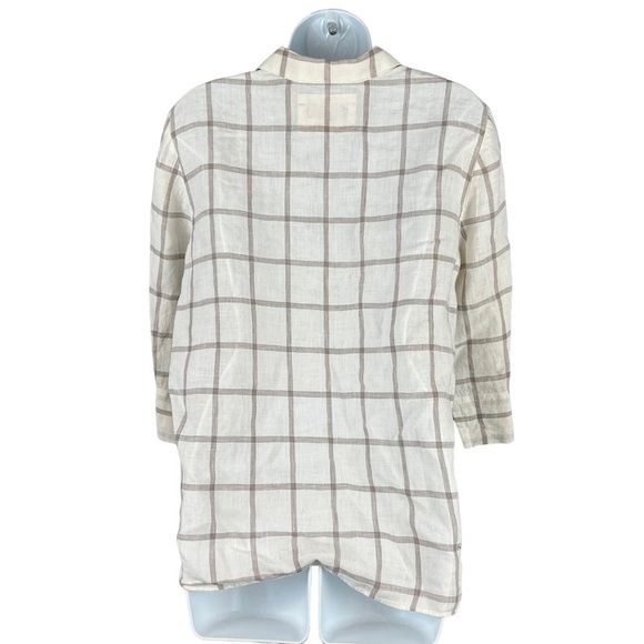 Lafayette 148 Linen Window Pane Plaid Button Down Blouse Top Medium - Picture 8 of 8